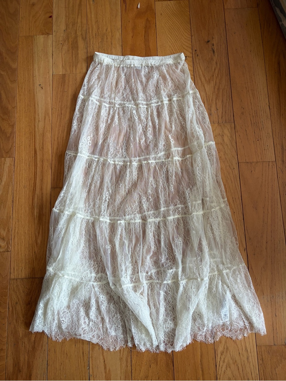 Topshop Cream Lace Tiered Maxi Skirt